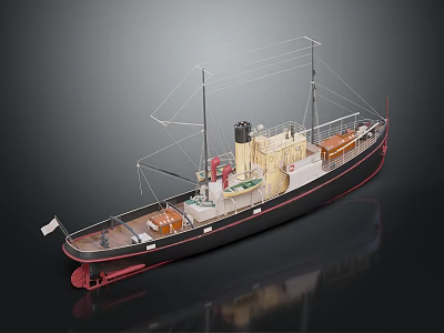 Vintage Detailed Scale Model Ship With Black Red Hull Yellow Superstructure Masts And Chimney 3d model