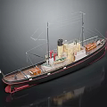 Vintage Detailed Scale Model Ship With Black Red Hull Yellow Superstructure Masts And Chimney