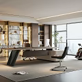 Elegant Modern Office Interior With Executive Desk Office Chair Large Window And Green Plant