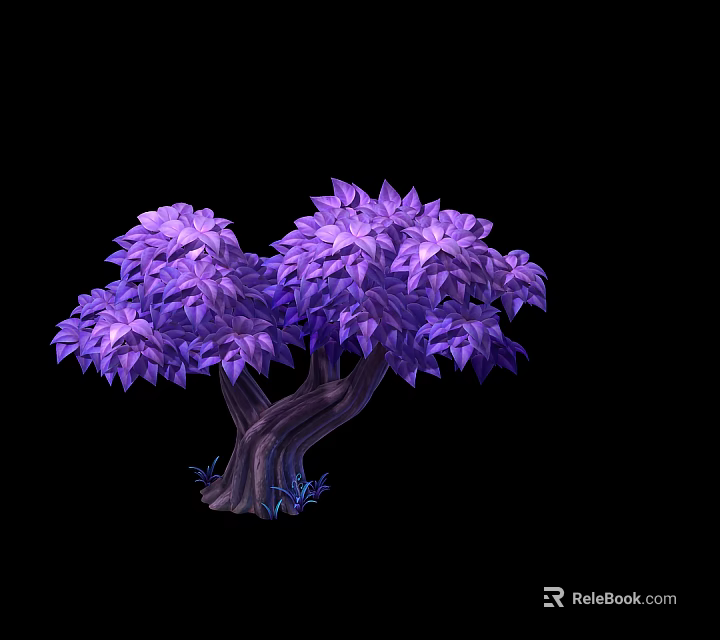 Artistic Purple Tree With Lush Layered Purple Leaves And Branched Trunk 3d model 