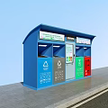 Public Trash Sorting Station With Color Coded Compartments For Waste Recycling
