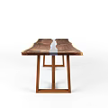 Wooden Office Desk With Natural Wood Grain And Blue Black Geometric Resin Inlay