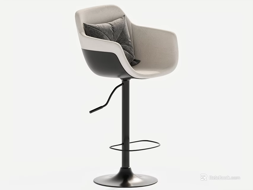 Modern Bar Stool With Gray Cushion White Black Frame And Swivel Metal Base 3d model 
