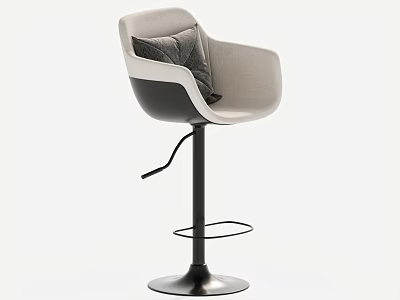 Modern Bar Stool With Gray Cushion White Black Frame And Swivel Metal Base 3d model