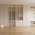 Modern Wardrobe Interior Design with Glass Doors Drawers Dressing Table and Green Chair