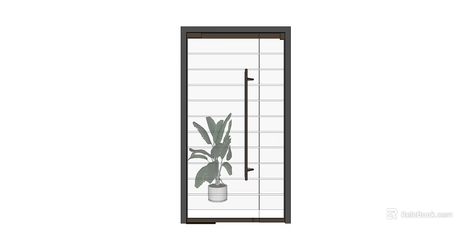 Modern Swing Door Design With Glass Panel Black Frame And Potted Plant 3d model 