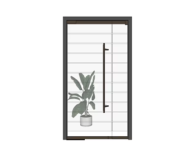 Modern Swing Door Design With Glass Panel Black Frame And Potted Plant 3d model