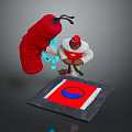 Game Movie Character in White Outfit Red Hat with Red Bomb and Blue Effects
