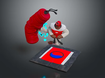 Game Movie Character in White Outfit Red Hat with Red Bomb and Blue Effects 3d model