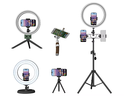 Iron Art Phone Stand With Ring Light And Tripod For Multiple Devices Design 3d model