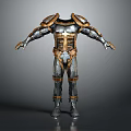 Full Body Medieval Style Metal Armor With Golden Accents And Protective Design