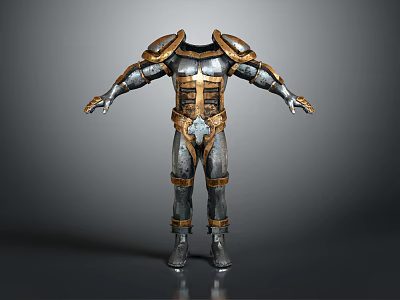 Full Body Medieval Style Metal Armor With Golden Accents And Protective Design 3d model