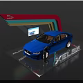 Automotive Display Shelf Featuring Blue Jaguar XEL Car on Colorful Curved Exhibition Platform