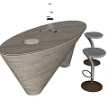 Modern Oval Bar Counter With Marble Like Material And White High Stools 3d model