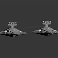 Two Triangular Sci Fi Spaceship Models With Detailed Gray Metallic Structure