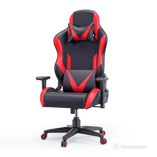 Black Red Modern Leisure Chair With Ergonomic Design And Adjustable Armrests 3d model 