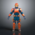 Orange And Blue Armored Sci Fi Warrior Character With Helmet And Goggles