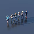 Group of people walking together on dark ground with various outfits and casual postures
