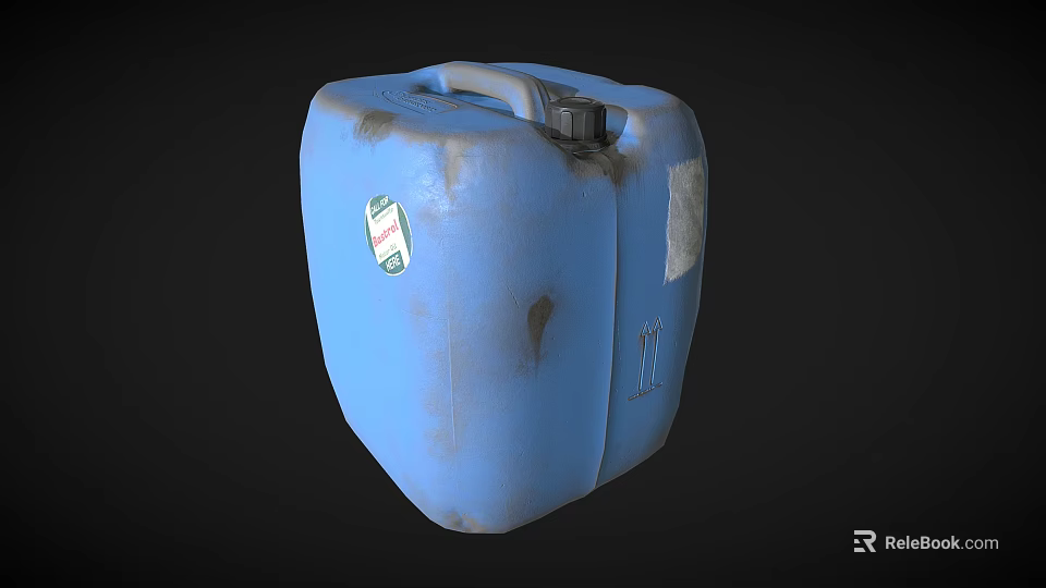 Old Blue Plastic Storage Container With Handle Stained Surface And Label 3d model 