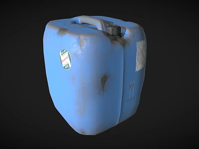 Old Blue Plastic Storage Container With Handle Stained Surface And Label 3d model