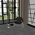 Stylish Black Armchair With Golden Legs In Modern Interior With Marble Floor And Large Window
