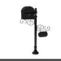 Black Decorative Public Mailbox With Wrought Iron Post And Ornamental Details