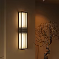 Modern Interior Wall Lamp With Black Grid Frame And Bare Tree Branch Decoration 3d model