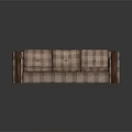 Modern Three Seater Sofa with Plaid Fabric Upholstery and Wooden Armrests