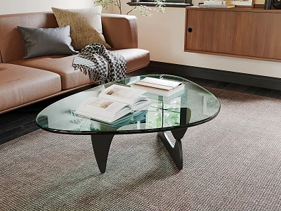 Modern Glass Coffee Table With Black Legs In Living Room With Sofa And Rug 3d model