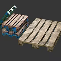 Wooden Pallets In Blue And Natural Color Stacked On Dark Surface