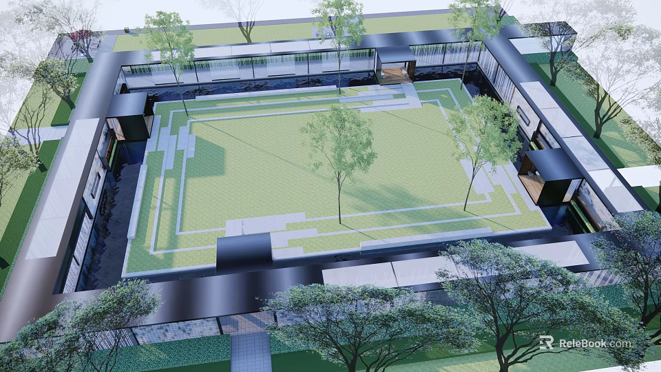 Modern Pergola Outdoor Garden Space With Wooden Structure And Green Plants 3d model 