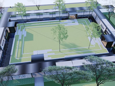 Modern Pergola Outdoor Garden Space With Wooden Structure And Green Plants 3d model