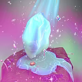 Glowing Blue Ice Block On Pink Rock With Stars Butterfly And Water Droplets