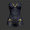 Fashionable Navy Blue Leather Corset Featuring Gold Accents And Elegant Design
