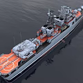 Warship At Sea With Distinct Structures And Decks 3d model