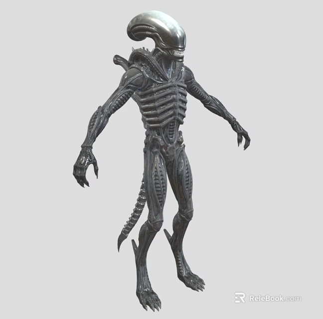 Sci Fi Alien Creature Character With Skeletal Mechanical Design Long Tail And Sharp Claws 3d model 