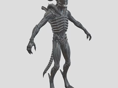 Sci Fi Alien Creature Character With Skeletal Mechanical Design Long Tail And Sharp Claws 3d model