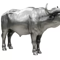 Shiny Metallic Silver Bull Sculpture With Detailed Texture And Lifelike Standing Posture