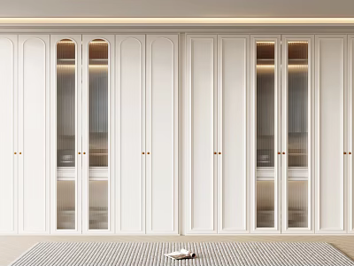 Elegant Modern White Wardrobe Interior Design With Glass Doors And Brass Handles 3d model