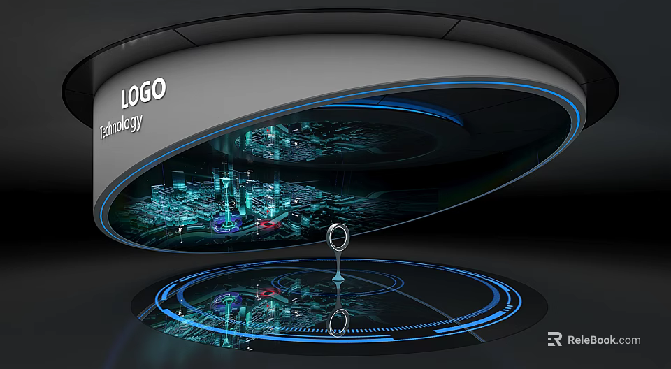 Futuristic Technology Device Featuring Holographic Projection Blue Circular Ring Digital Cityscape Data And Central Sensor 3d model