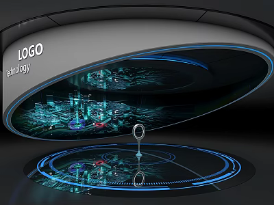 Futuristic Technology Device Featuring Holographic Projection Blue Circular Ring Digital Cityscape Data And Central Sensor 3d model