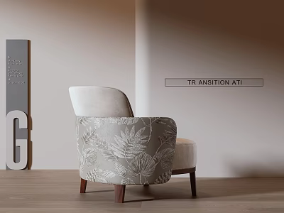Beige Leaf Pattern Upholstered Accent Chair With Wooden Legs Modern Design 3d model