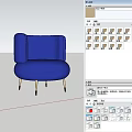 Chic Modern Blue Single Sofa With Curved Design And Metal Legs 3d model