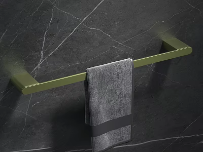 Stylish Bathroom Sink Area with Green Towel Rack Gray Towel and Dark Marble Wall 3d model