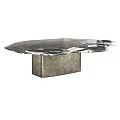 Modern Metal Coffee Table With Irregular Glossy Surface And Sturdy Square Base Design 3d model