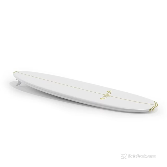 Premium White Surfboard With Gold Stripe Logo Lightweight Design For Water Sports Equipment 3d model 