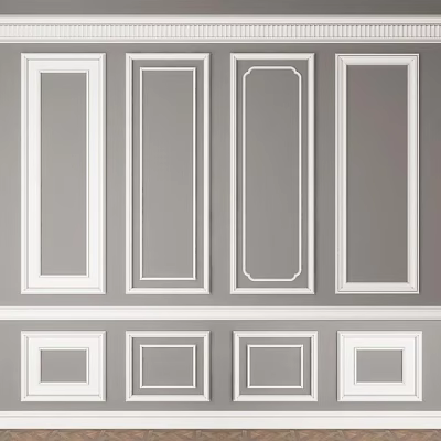 Different Designs of Wall Paneling with White Trim and Gray Background for Home Interior 3d model