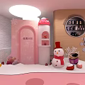Nestle Xu Fuji Brand Pastry Items Display Dome With Pink Interior And Decorations