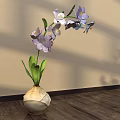 Floral Display With Purple And White Orchids In Ceramic Vase On Wooden Floor
