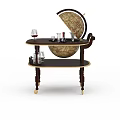 Stylish Bar Cart With Globe Design Featuring Wine Glasses And Bottles